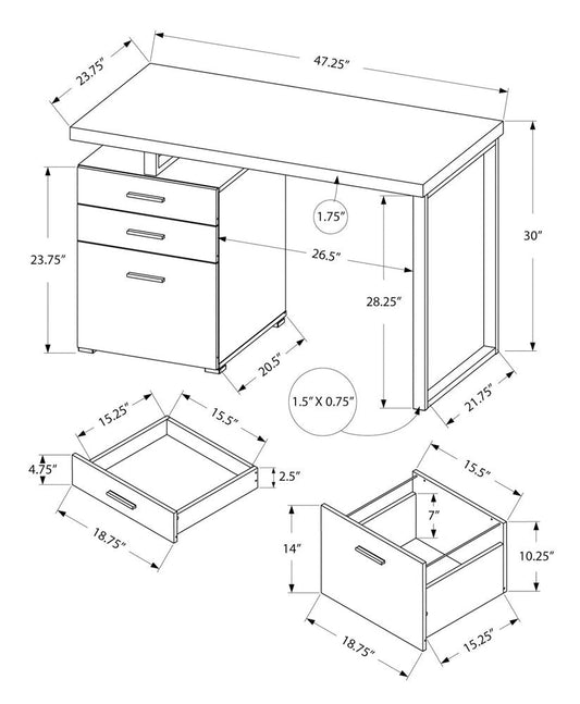 47" Gray and Silver Computer Desk With Three Drawers HomeRoots