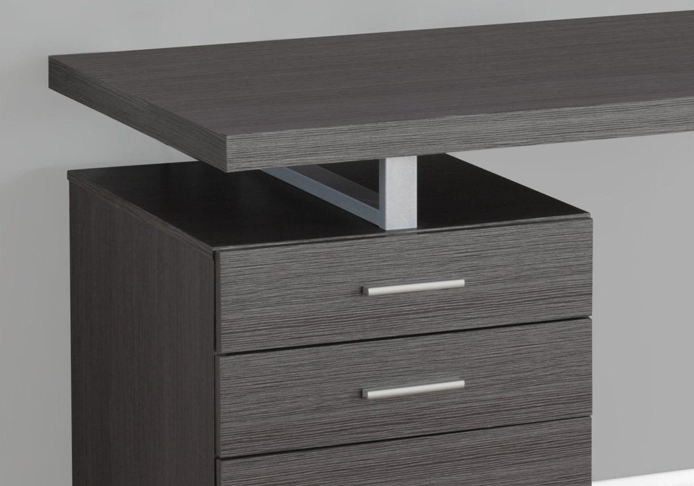 47" Gray and Silver Computer Desk With Three Drawers HomeRoots