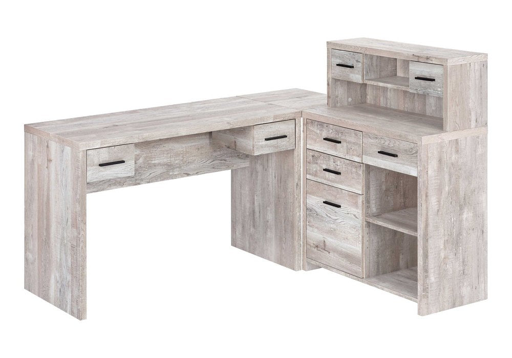63" Taupe L Shape Computer Desk With Eight Drawers HomeRoots