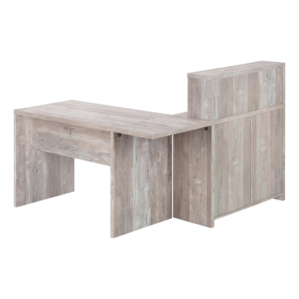 63" Taupe L Shape Computer Desk With Eight Drawers HomeRoots