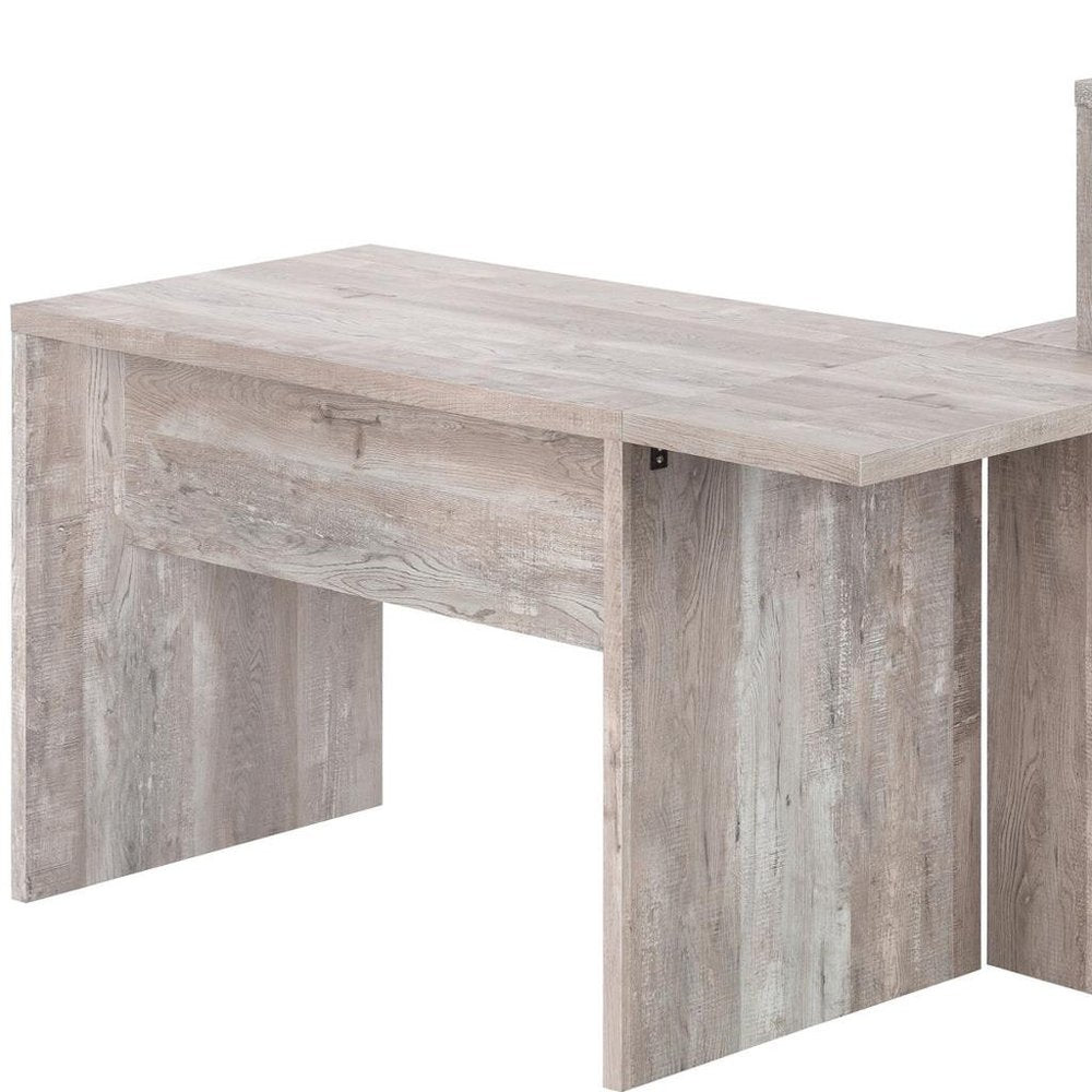 63" Taupe L Shape Computer Desk With Eight Drawers HomeRoots