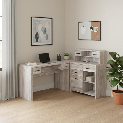 63" Taupe L Shape Computer Desk With Eight Drawers HomeRoots