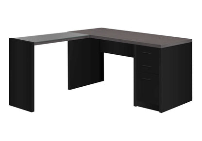 60" Gray and Black L Shape Computer Desk With Three Drawers HomeRoots