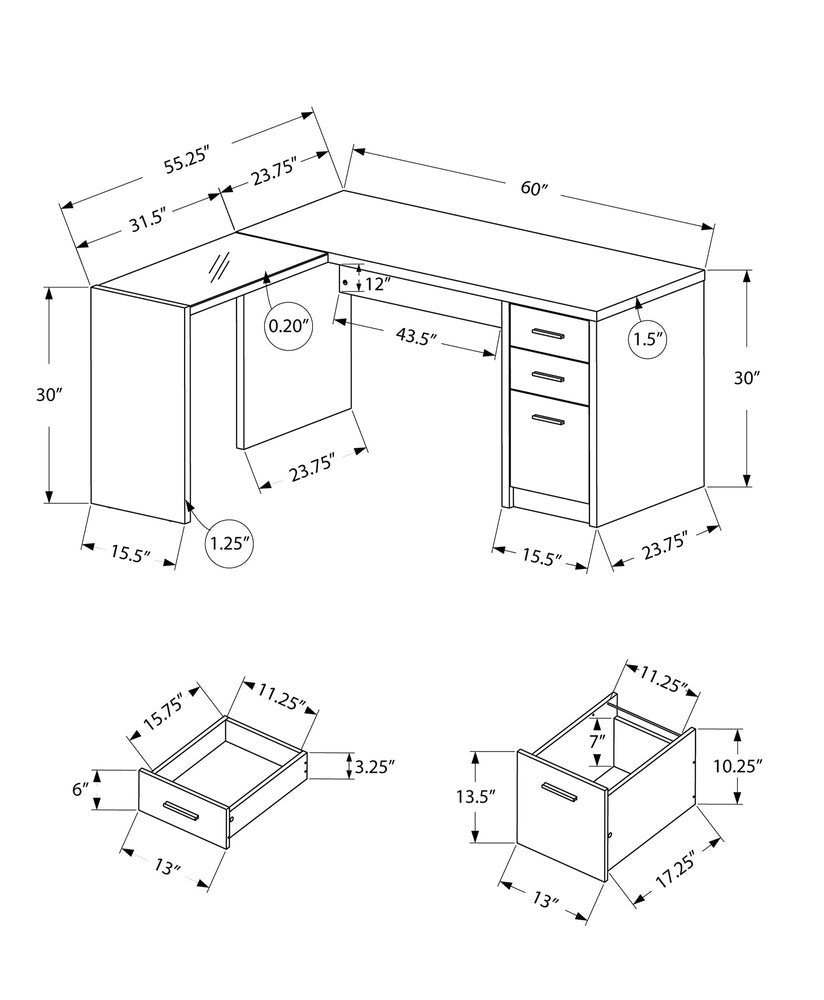 60" Gray and Black L Shape Computer Desk With Three Drawers HomeRoots