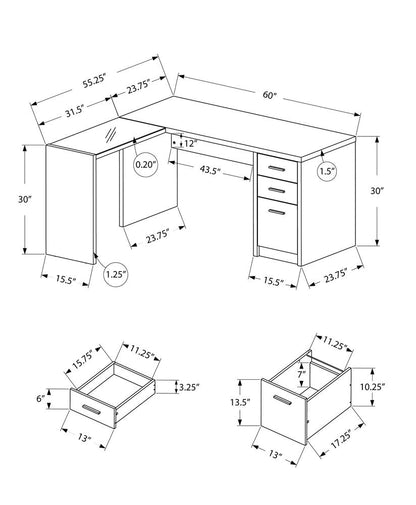 60" Gray and Black L Shape Computer Desk With Three Drawers HomeRoots