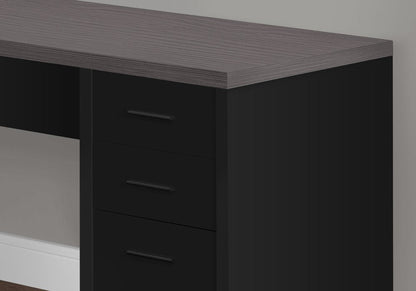60" Gray and Black L Shape Computer Desk With Three Drawers HomeRoots