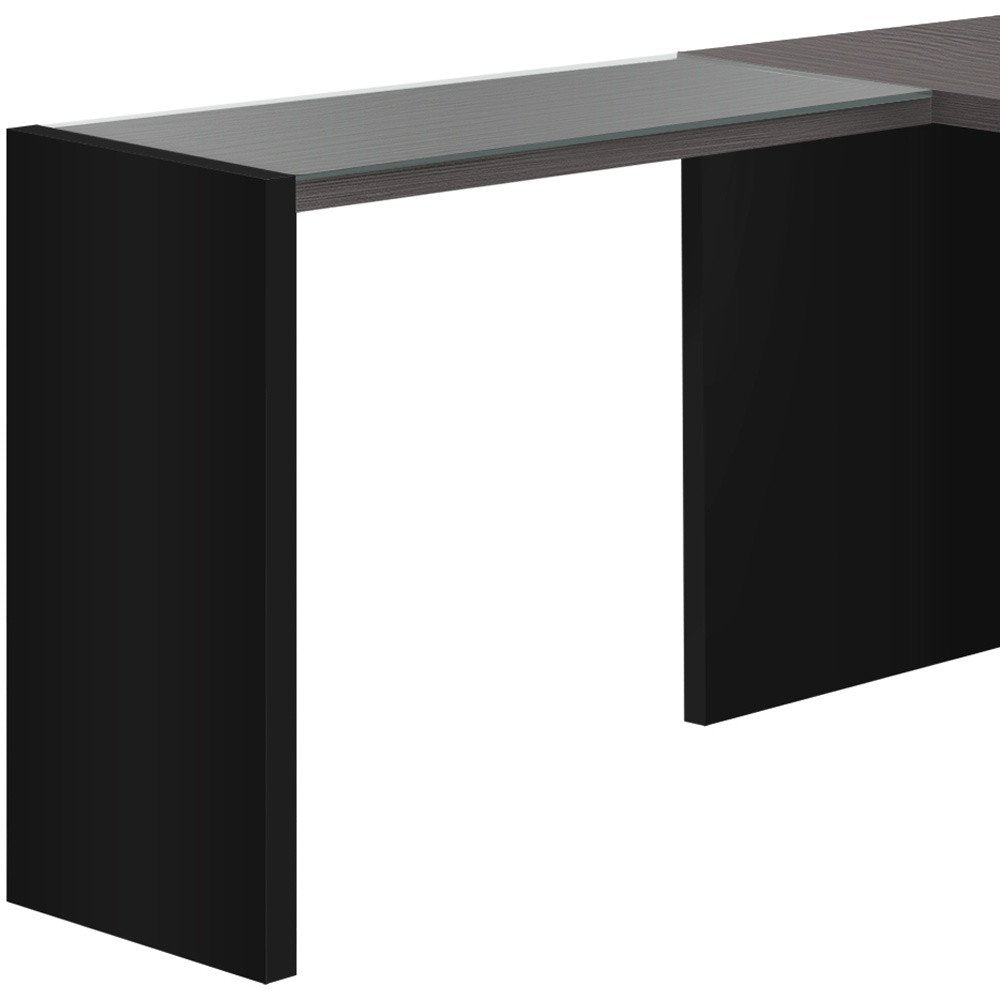60" Gray and Black L Shape Computer Desk With Three Drawers HomeRoots