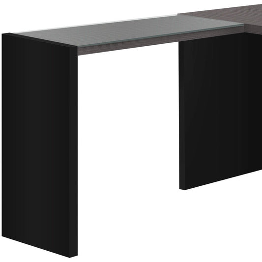 60" Gray and Black L Shape Computer Desk With Three Drawers HomeRoots