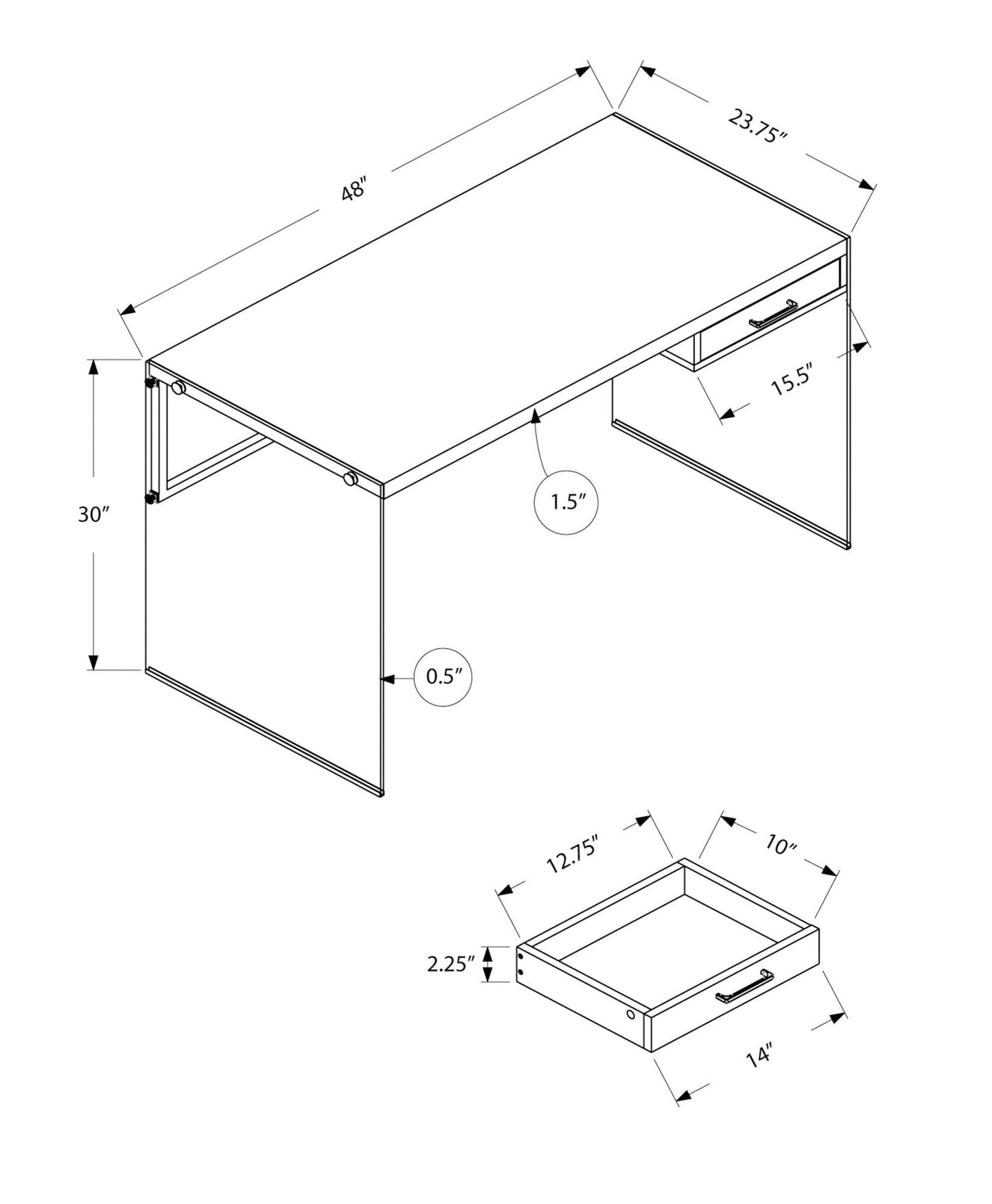 24" Brown and Clear Computer Desk - FurniFindUSA