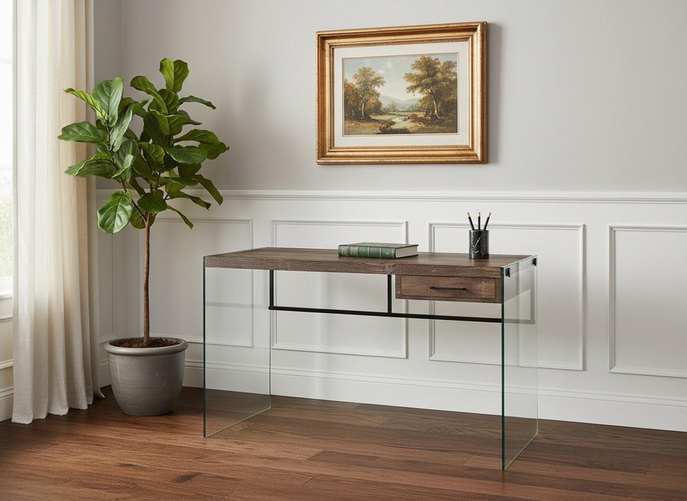48" Brown and Clear Computer Desk HomeRoots