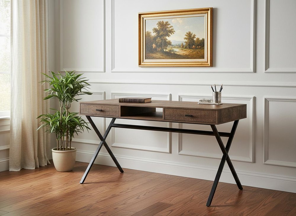47" Brown and Black Computer Desk With Two Drawers HomeRoots