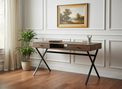47" Brown and Black Computer Desk With Two Drawers HomeRoots