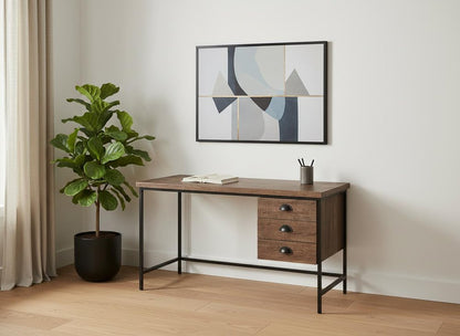 55" Brown and Black Computer Desk With Three Drawers HomeRoots