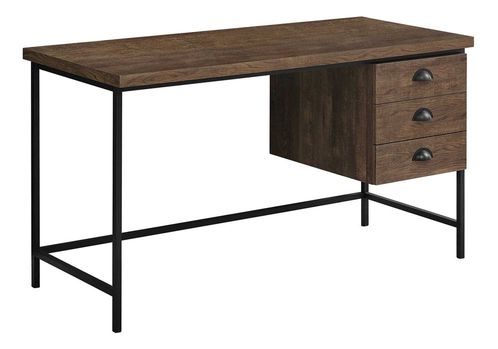 55" Brown and Black Computer Desk With Three Drawers HomeRoots