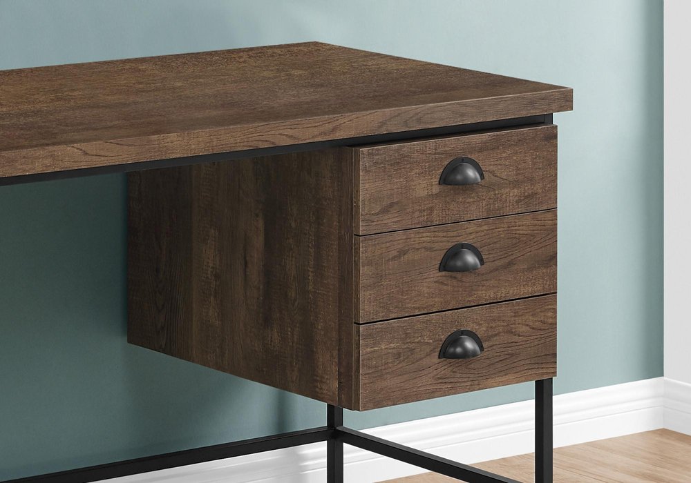 55" Brown and Black Computer Desk With Three Drawers HomeRoots