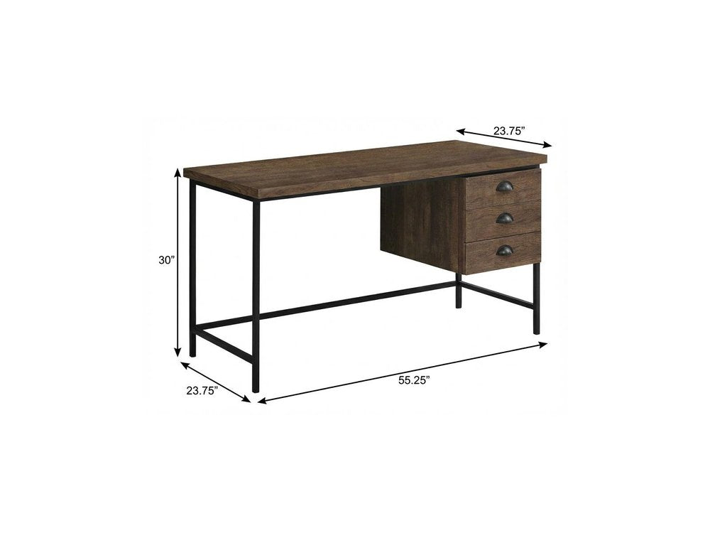 55" Brown and Black Computer Desk With Three Drawers HomeRoots