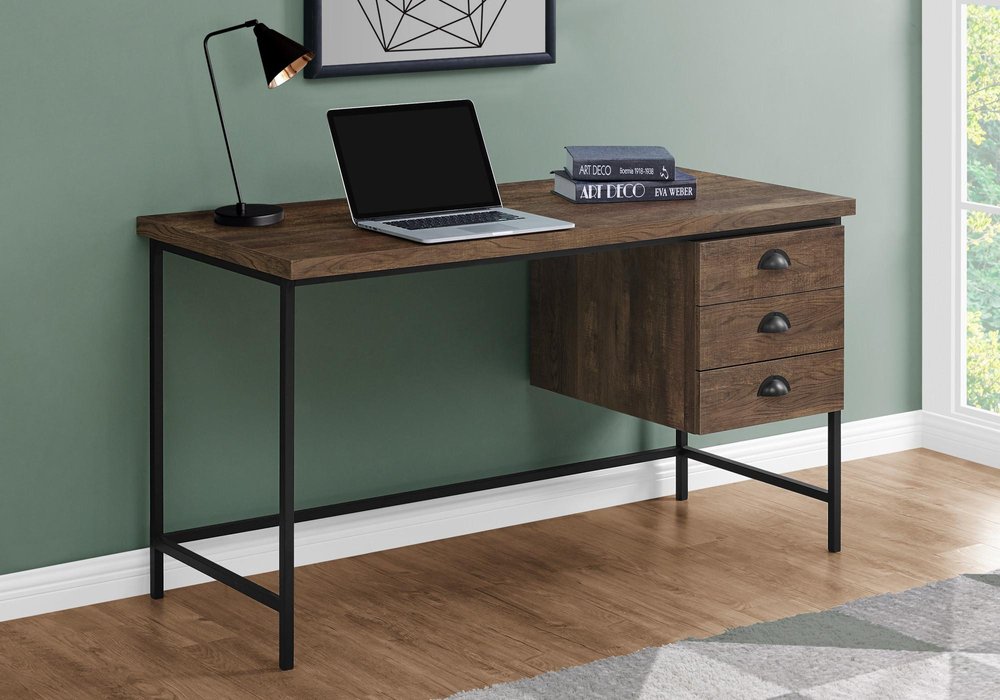 55" Brown and Black Computer Desk With Three Drawers HomeRoots