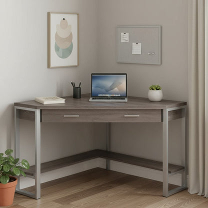 42" Taupe and Silver Corner Computer Desk HomeRoots