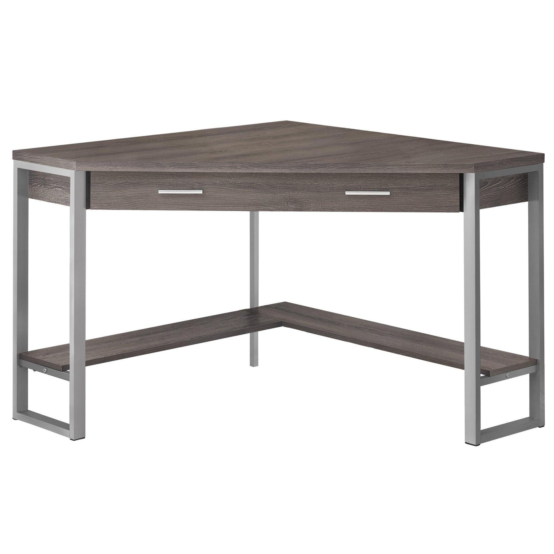 42" Taupe and Silver Corner Computer Desk - FurniFindUSA