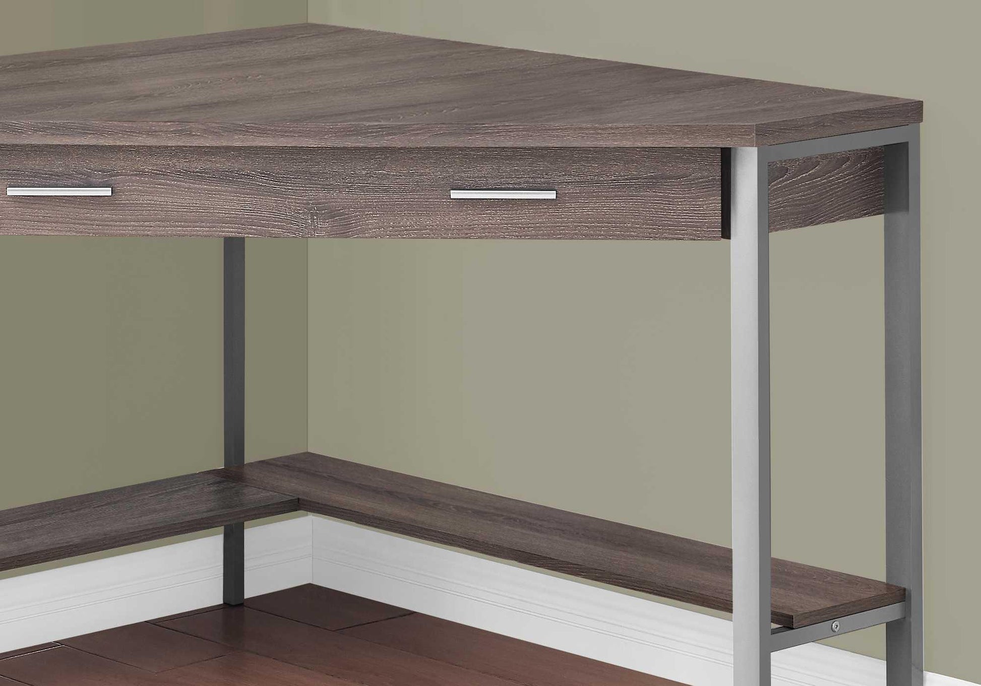 42" Taupe and Silver Corner Computer Desk - FurniFindUSA