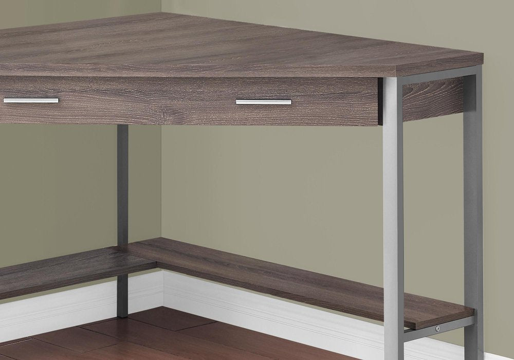 42" Taupe and Silver Corner Computer Desk HomeRoots