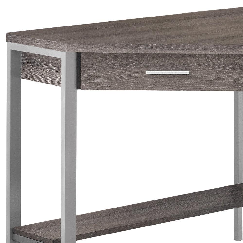 42" Taupe and Silver Corner Computer Desk - FurniFindUSA