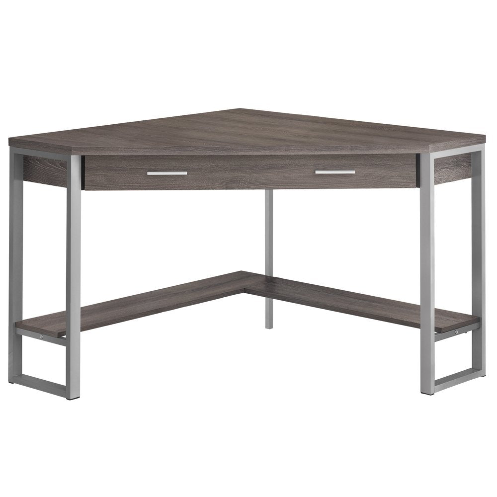 42" Taupe and Silver Corner Computer Desk HomeRoots