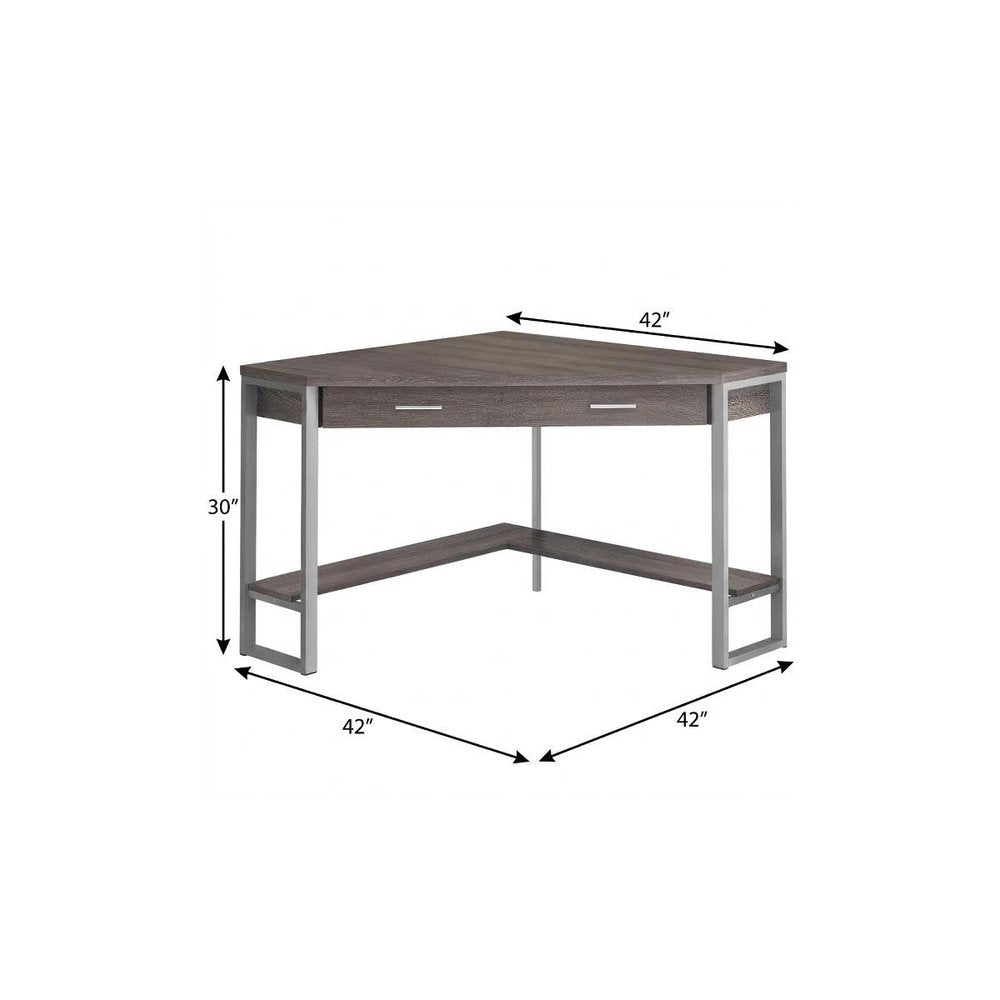 42" Taupe and Silver Corner Computer Desk HomeRoots