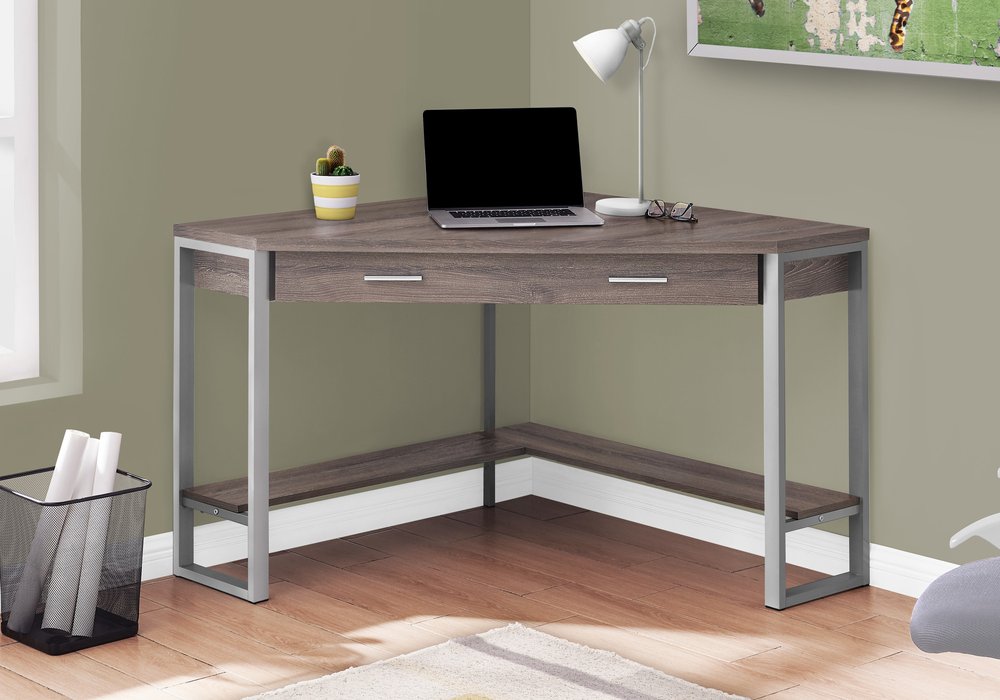 42" Taupe and Silver Corner Computer Desk HomeRoots