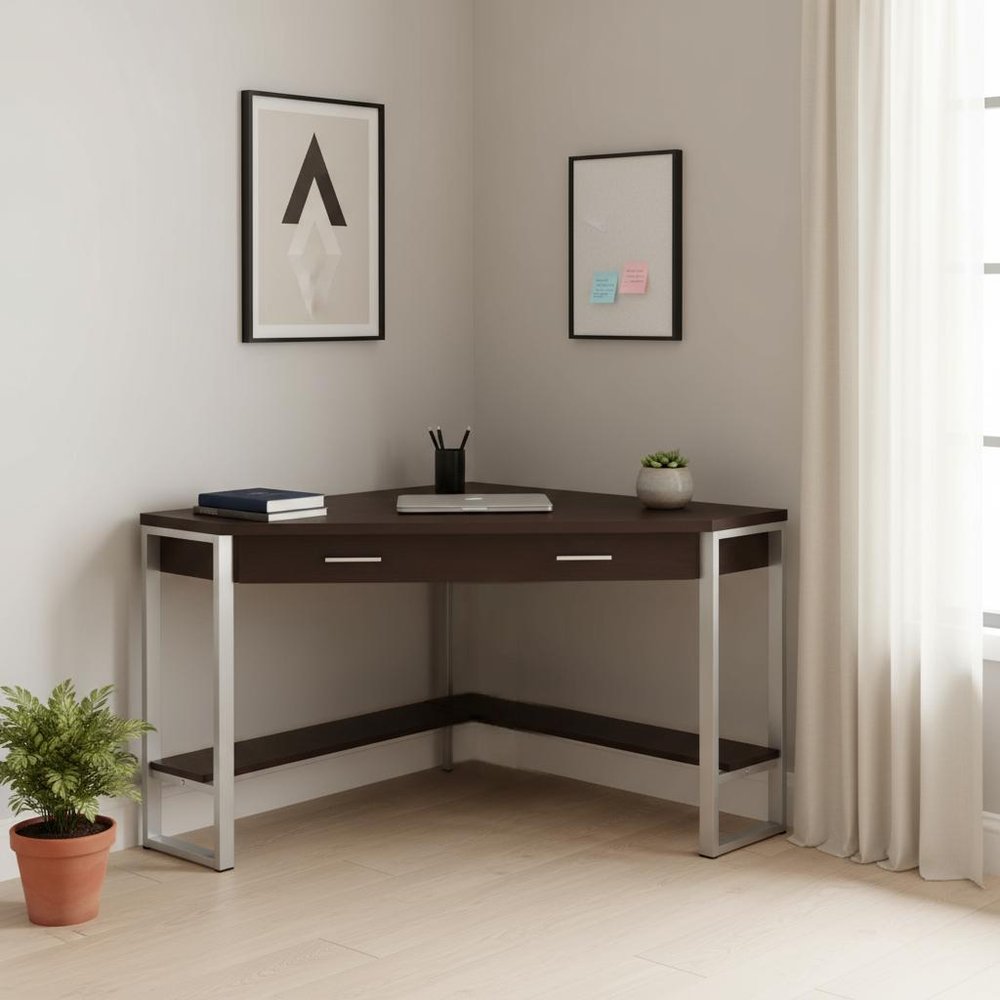 42" Taupe and Silver Corner Computer Desk HomeRoots