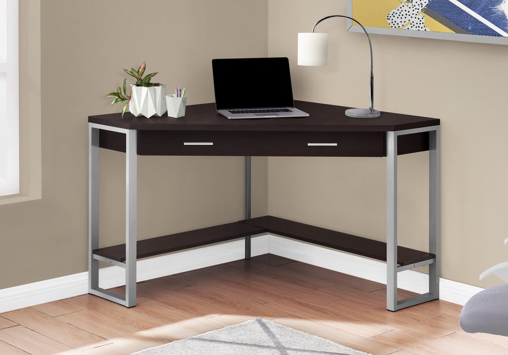42" Taupe and Silver Corner Computer Desk HomeRoots