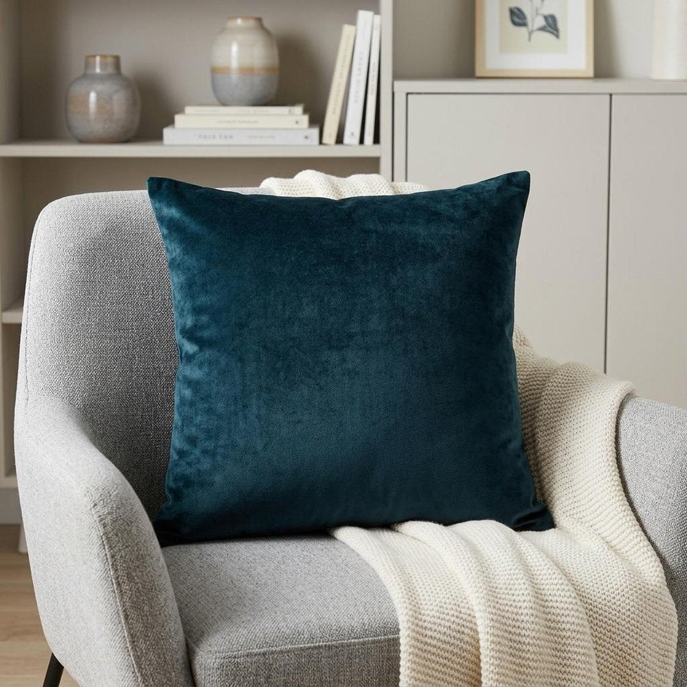 18" X 7" X 18" Transitional Dark Blue Solid Pillow Cover With Poly Insert — view 8