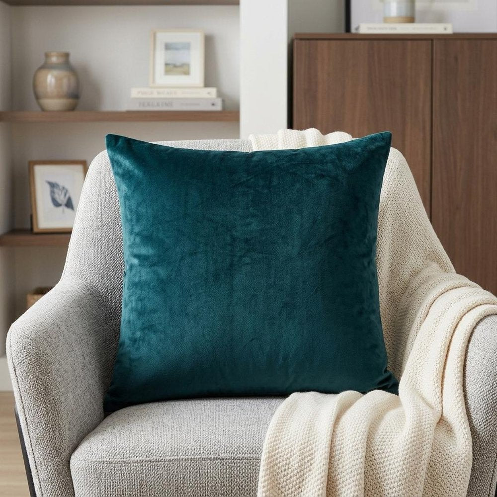 18" X 7" X 18" Transitional Teal Solid Pillow Cover With Poly Insert — view 6