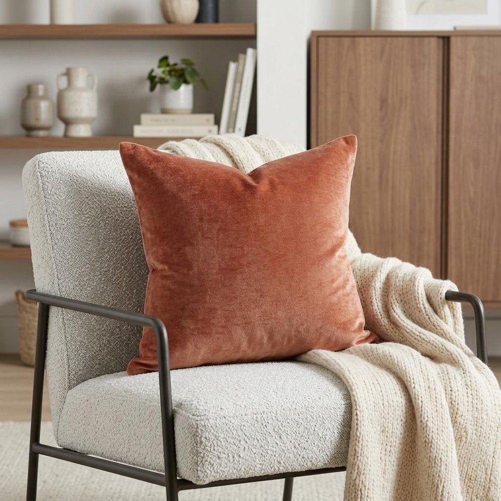 20" X 7" X 20" Transitional Orange Solid Pillow Cover With Poly Insert — view 6