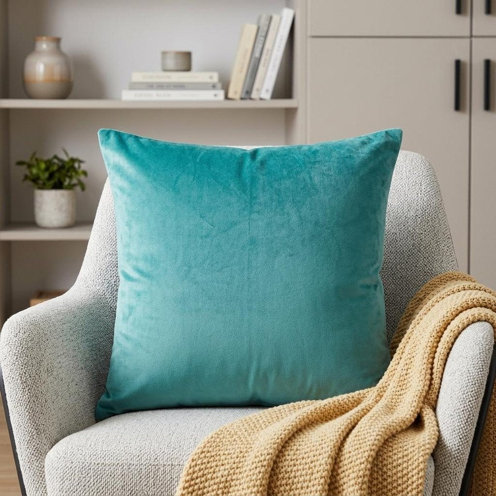20" X 7" X 20" Transitional Aqua Solid Pillow Cover With Poly Insert — view 6