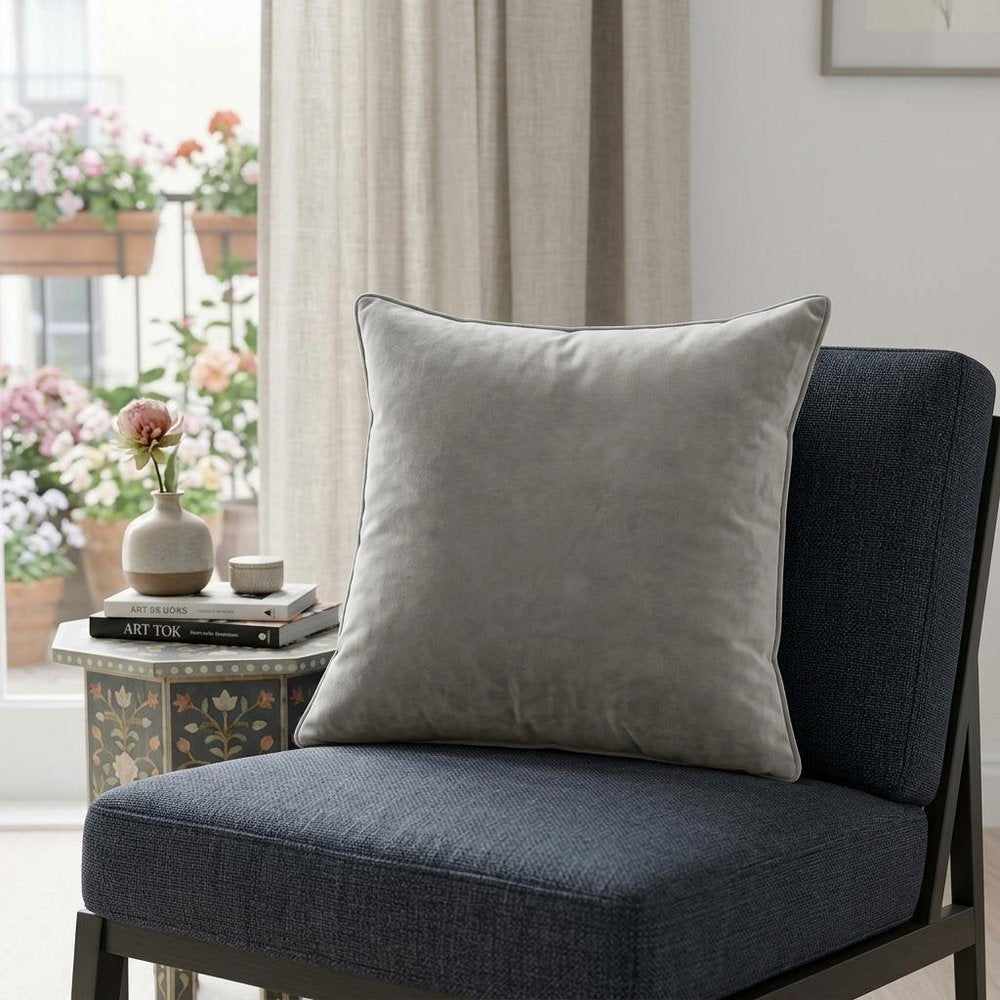 20" X 7" X 20" Transitional Gray Solid Pillow Cover With Poly Insert — view 6