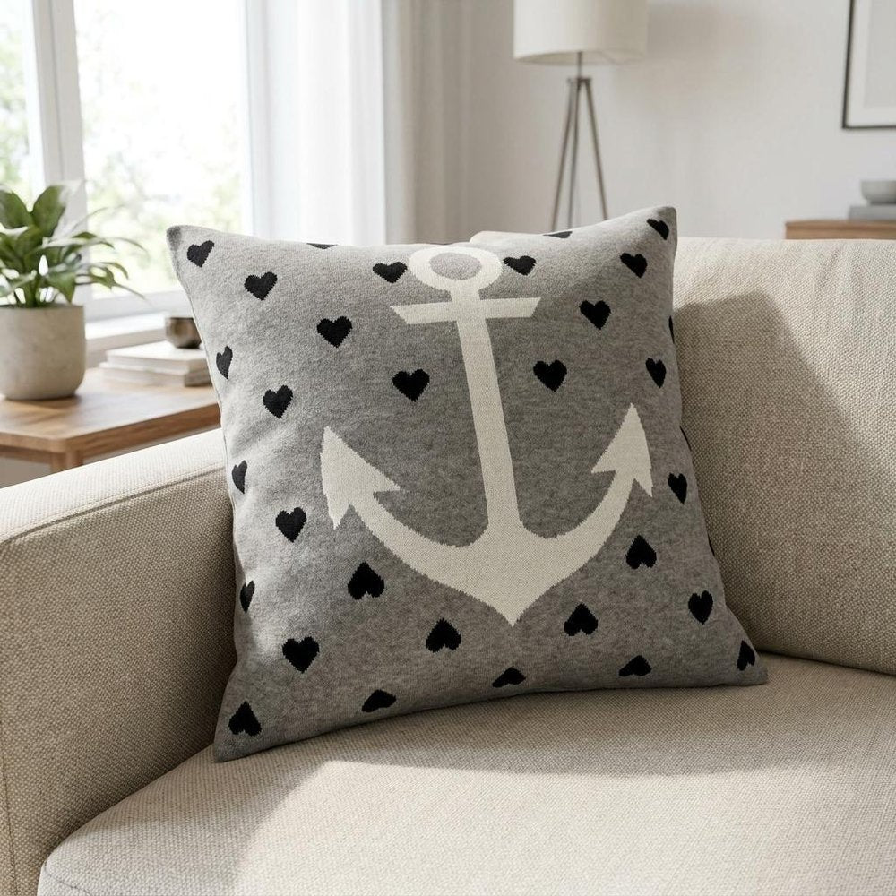 18" Black And Gray Nautical Cotton Throw Pillow — view 6