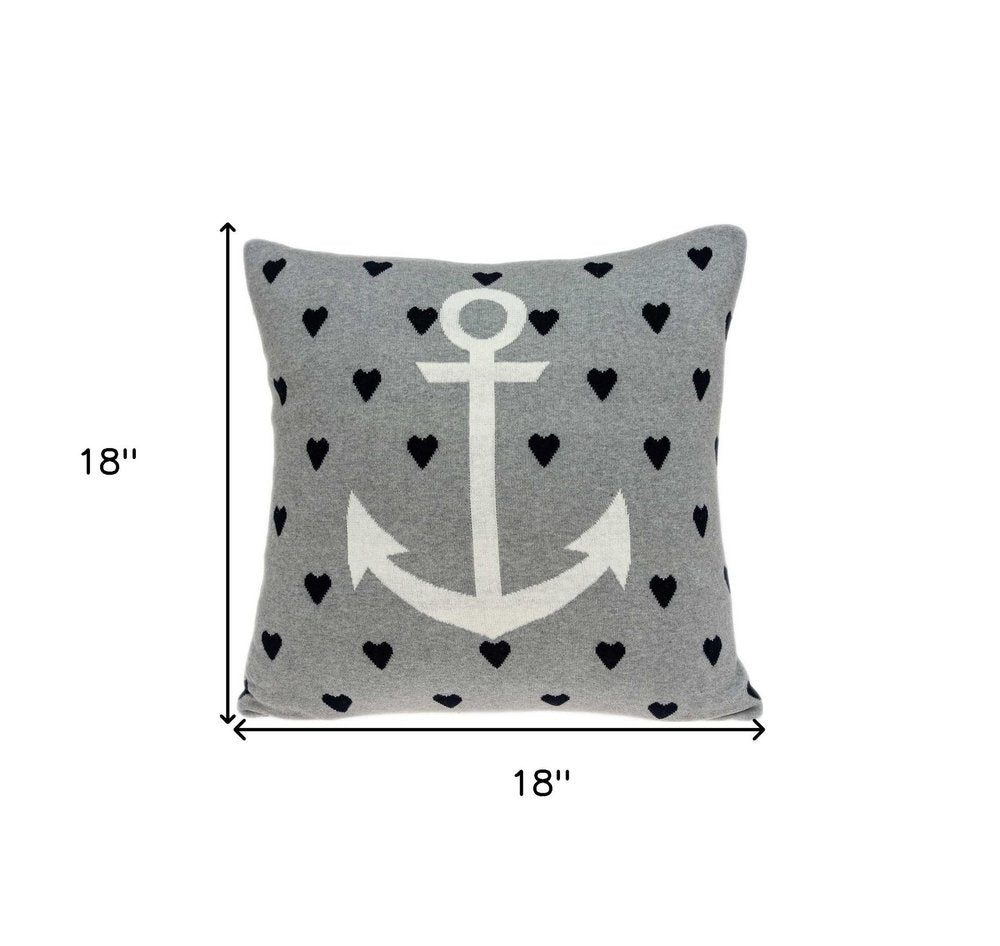 18" Black And Gray Nautical Cotton Throw Pillow — view 4