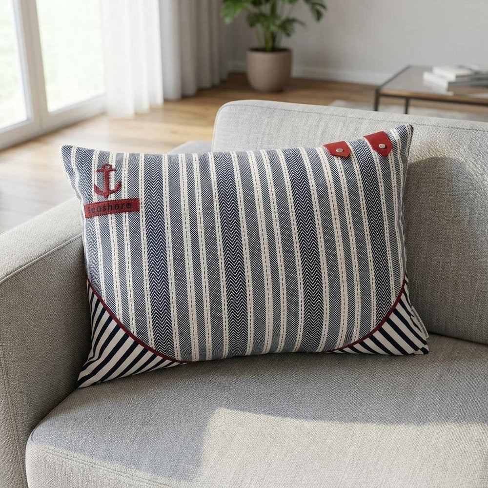 14" X 20" Gray Striped Cotton Throw Pillow — view 4