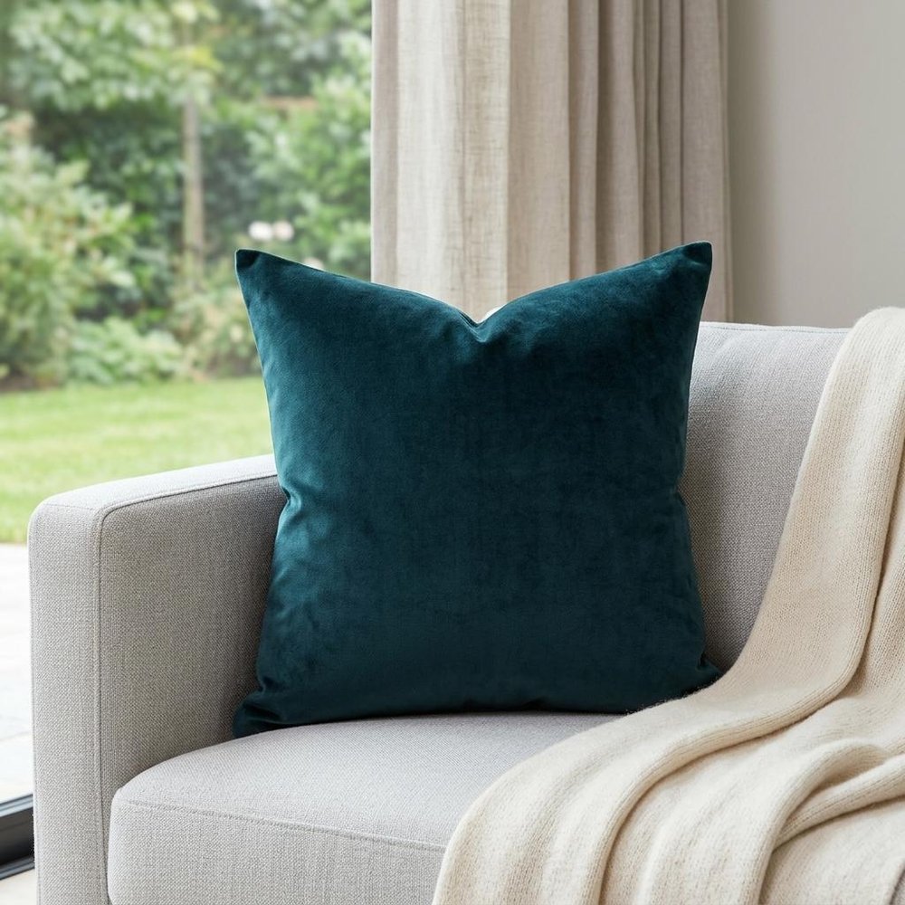22" X 7" X 22" Transitional Dark Blue Solid Pillow Cover With Poly Insert — view 6