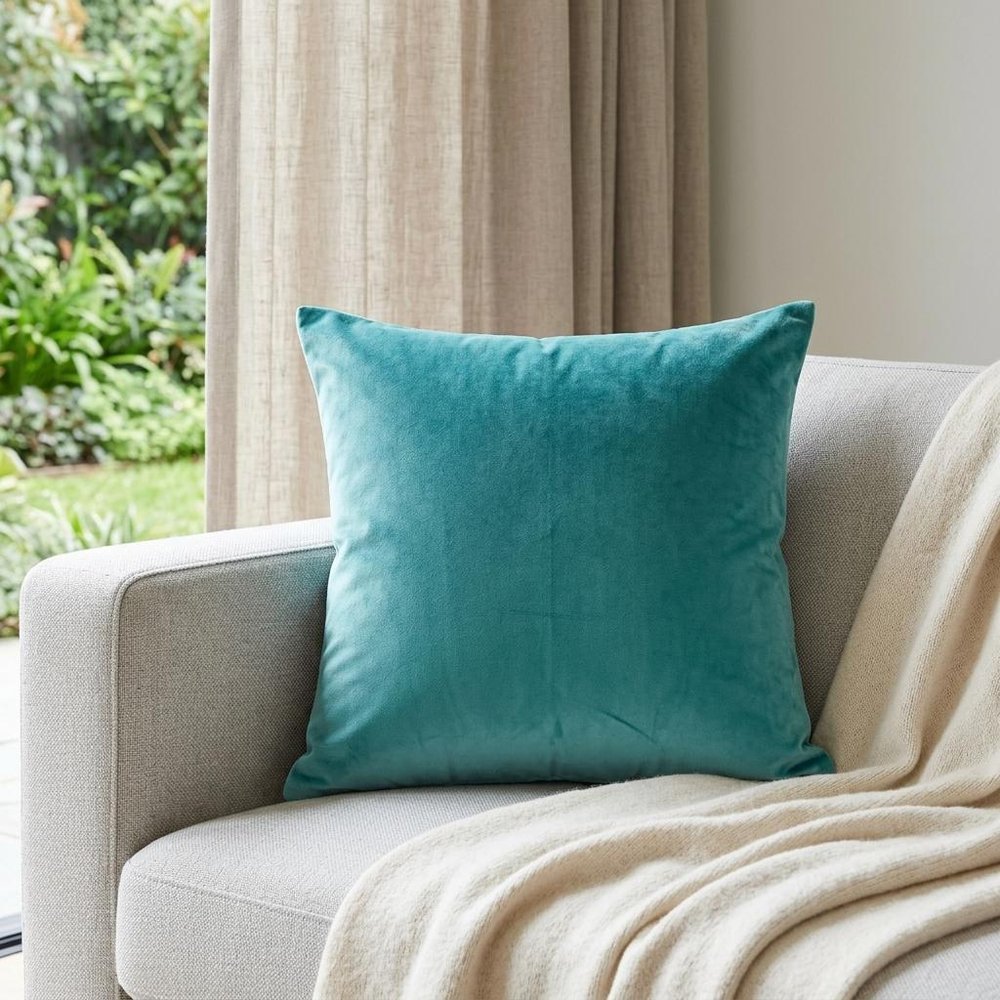 22" X 7" X 22" Transitional Aqua Solid Pillow Cover With Poly Insert — view 6