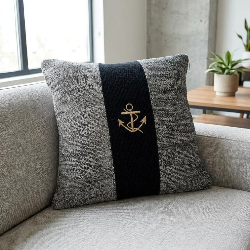 18" Black And Gray No Pattern Cotton Throw Pillow — view 5