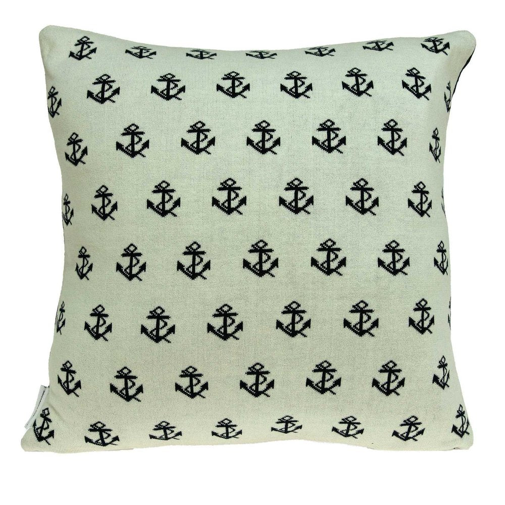 20" Blue and Off White Reversible Nautical Anchor Cotton Throw Pillow — view 2