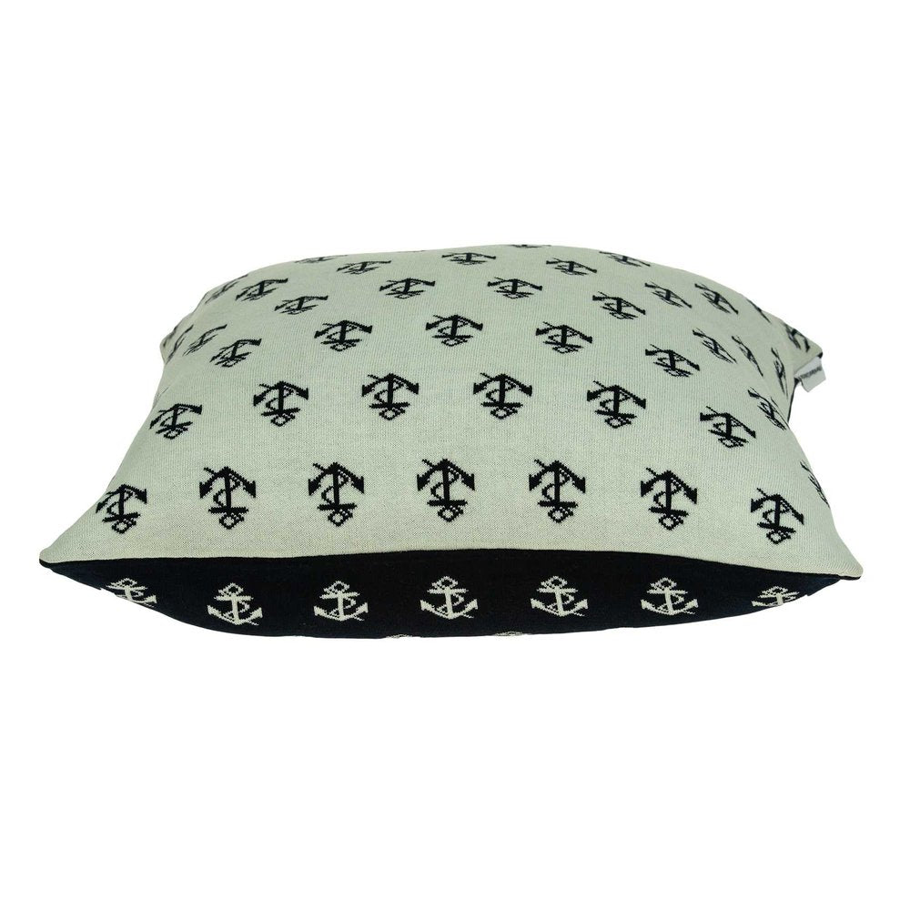 20" Blue and Off White Reversible Nautical Anchor Cotton Throw Pillow — view 3