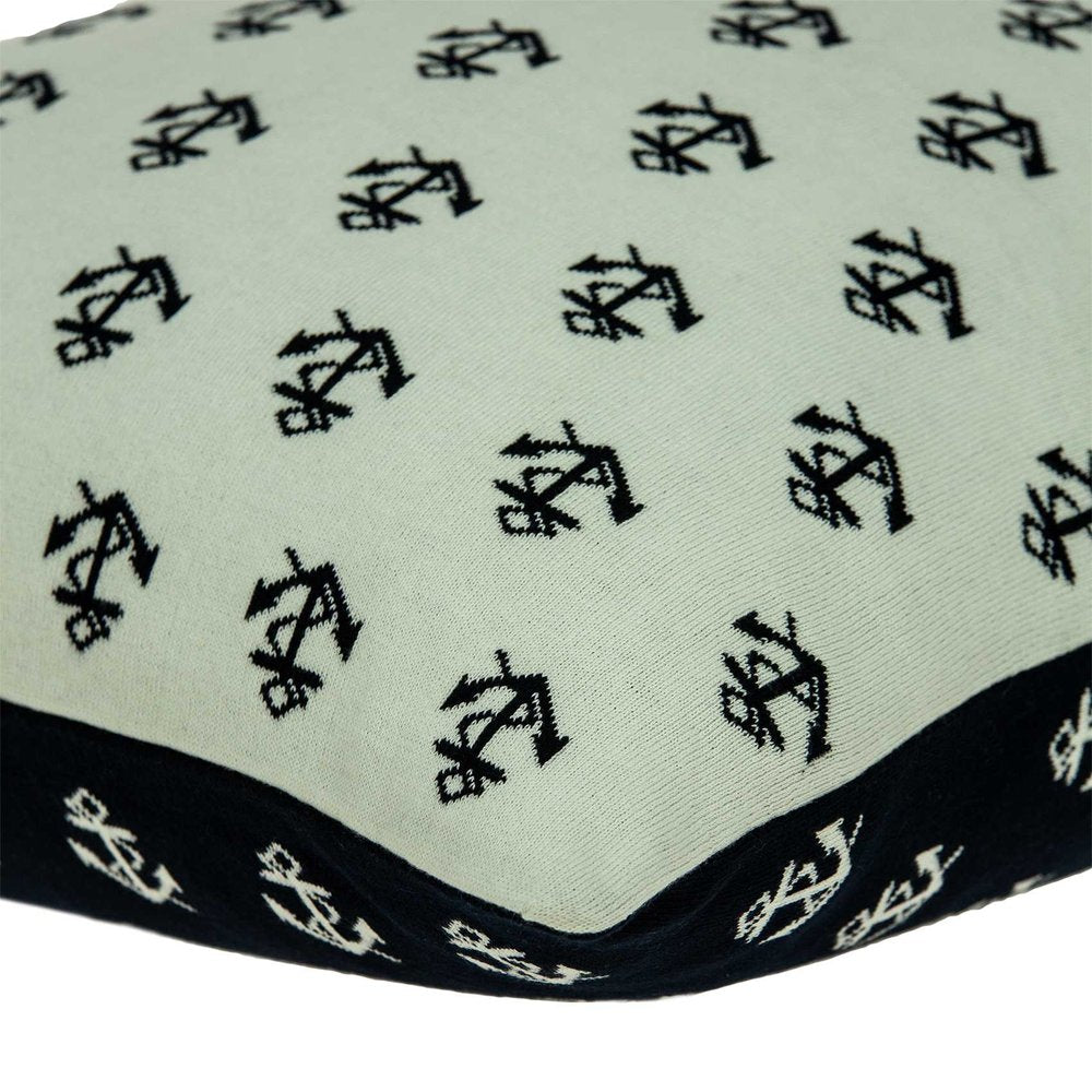 20" Blue and Off White Reversible Nautical Anchor Cotton Throw Pillow — view 4