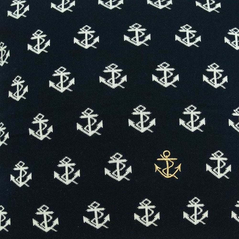 20" Blue and Off White Reversible Nautical Anchor Cotton Throw Pillow — view 6
