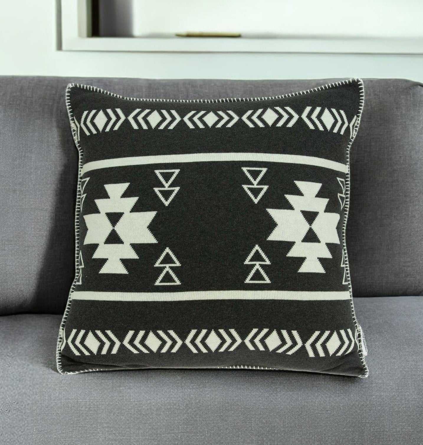 20" X 7" X 20" Southwest Black Cotton Pillow Cover With Poly Insert