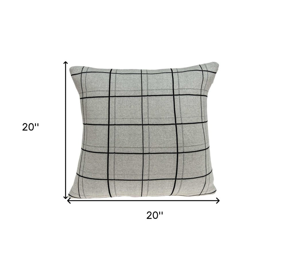20" Gray Plaid Cotton Throw Pillow — view 5