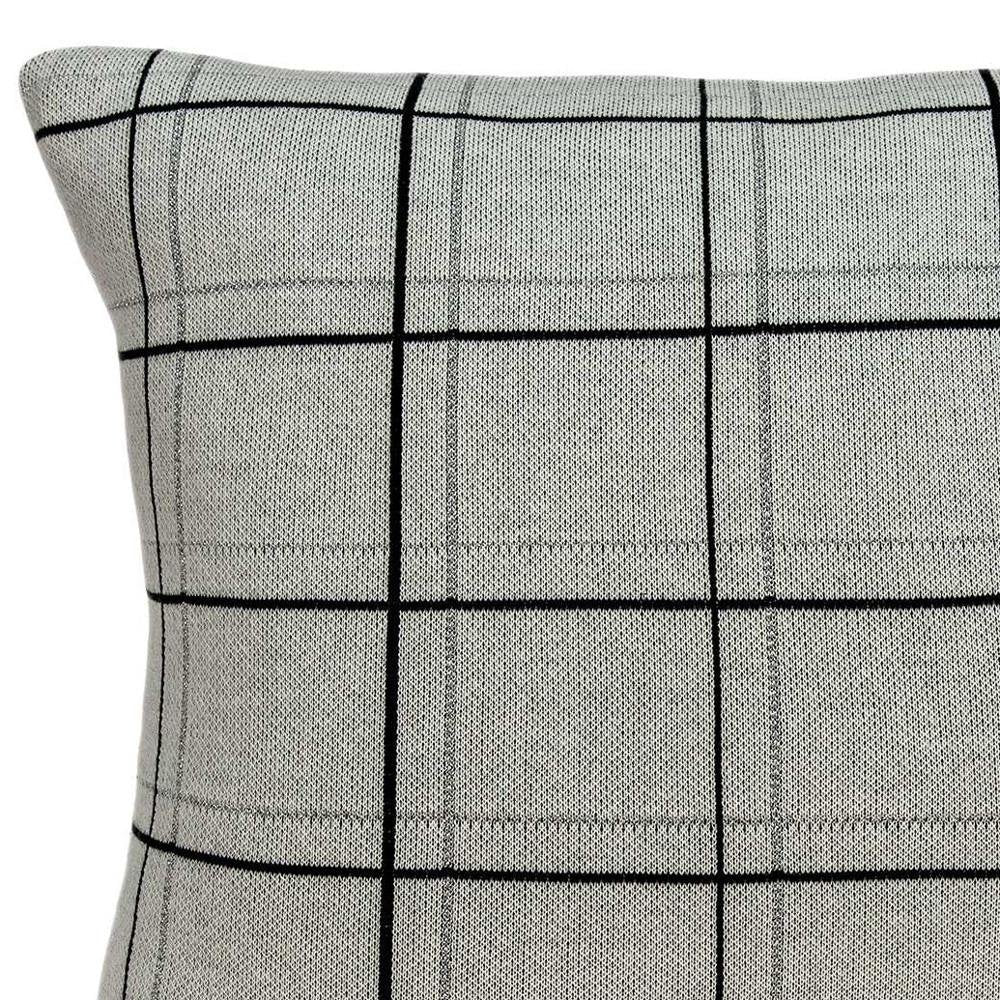 20" Gray Plaid Cotton Throw Pillow