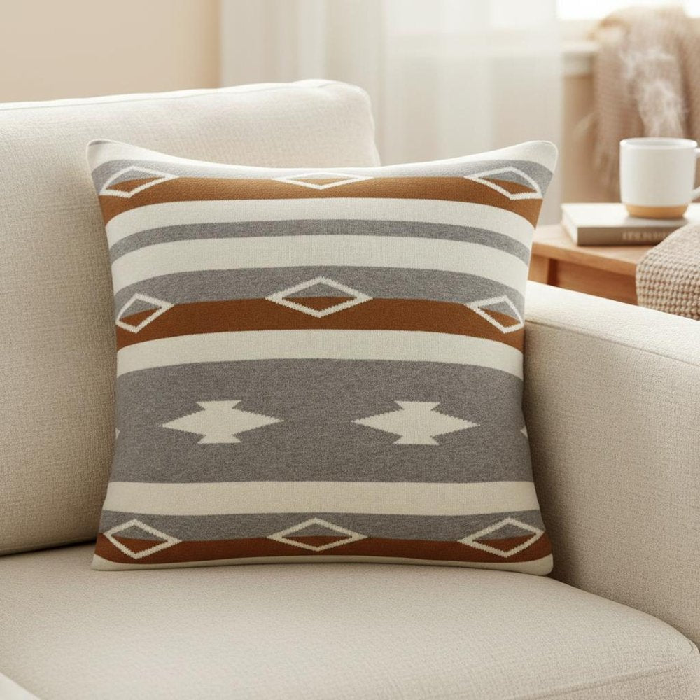 20" Brown Gray And Ivory Southwestern Cotton Throw Pillow — view 5